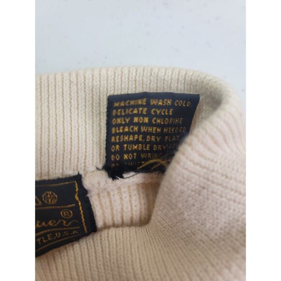 Vtg 80s 90s Eddie Bauer Sweater Off White Henley Knit Pullover Men's Size Large - Picture 10 of 10